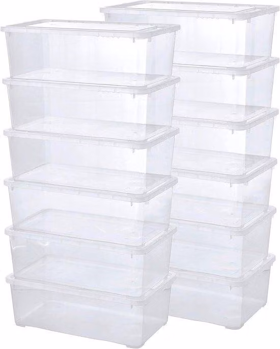 Scatole di stoccaggio 12 x 5 L con coperchio trasparente - Impilabili e ventilate