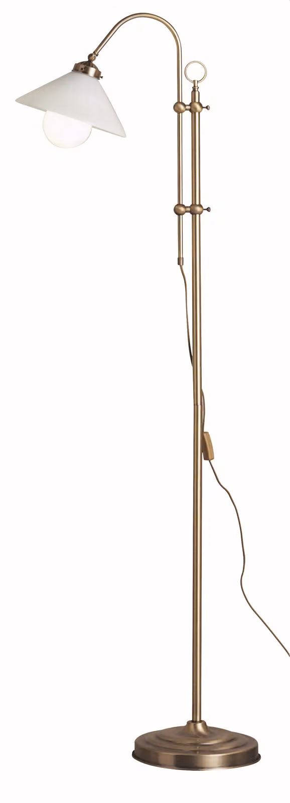 Lampada da terra Globo Lighting, struttura in metallo effetto ottone anticato, paralume in vetro opale, interruttore a levetta sul cavo, altezza regolabile, dimensioni: 470x230x1720 mm, esclusa lampadina: 1x E27 60W 230V