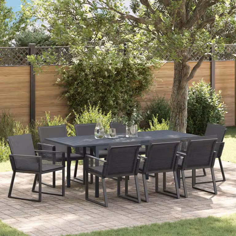 Set da pranzo per giardino e terrazza vidaXL in polyrattan nero da 9 pezzi