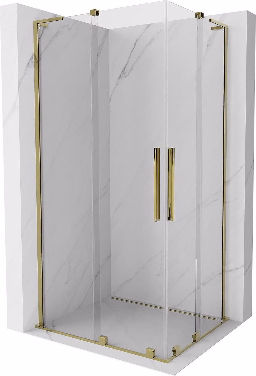 Mexen Velar L Duo cabina doccia scorrevole 100 x 90 cm, trasparente, oro - 871-100-090-02-03-50
