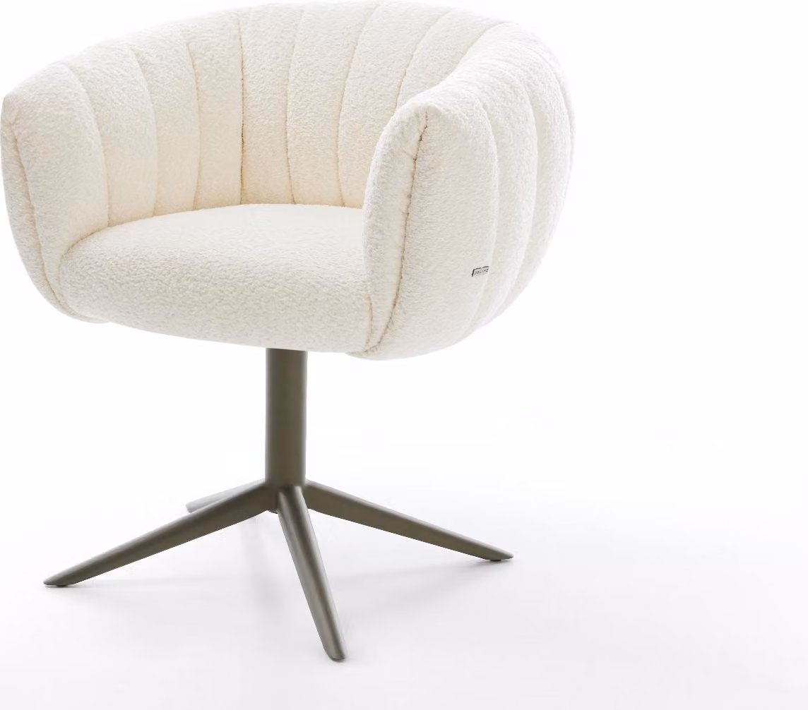 DELIFE Sedia girevole Jada-Flex Bouclé Bianco Base con effetto titanio Ruotabile a 360° Funzione oscillante Molle insacchettate
