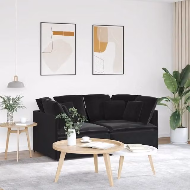 Divano Modulare con Cuscini-Sofa Modulare-Divanetto in Velluto Nero