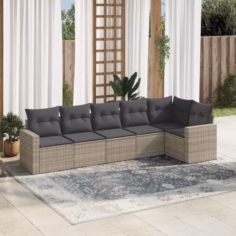 vidaXL Set Divano da Giardino a L in Polyrattan Grigio con Cuscini Imbottiti e Rivestimenti Rimovibili