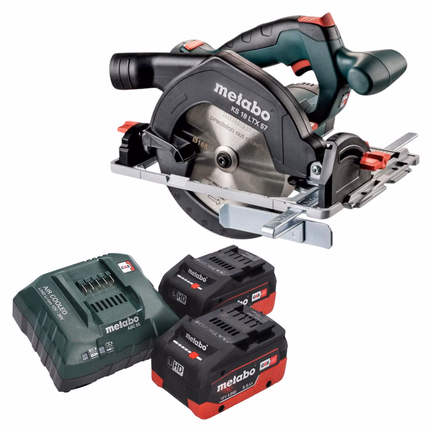 Metabo KS 18 LTX 57 Sega circolare a batteria 18 V 165 mm + 2x batteria LiHD 5,5 Ah + caricatore