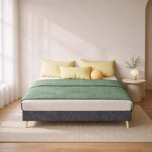 Letto a piattaforma con LED 140 × 200 cm in tessuto e metallo grigio con velluto olandese design moderno