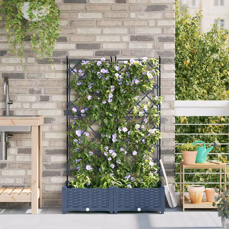 Set di 2 vasi da giardino vidaXL in plastica grigi, L/P/H: 80 x 40 x 125,5 cm