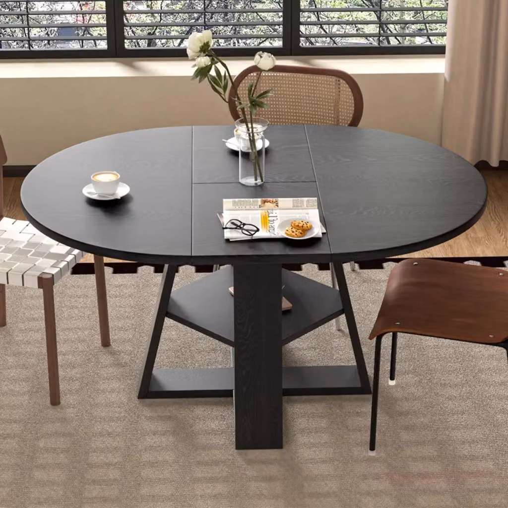 Tavolo da pranzo rotondo allungabile in MDF nero opaco con stile moderno – 2