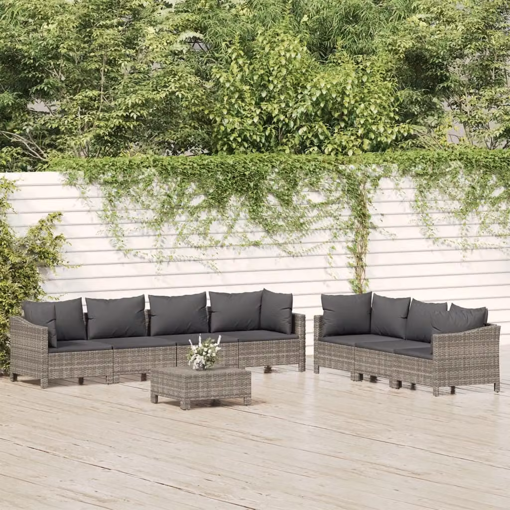 The Living Store Set salotto da giardino 8 pezzi con cuscini in poly rattan grigio
