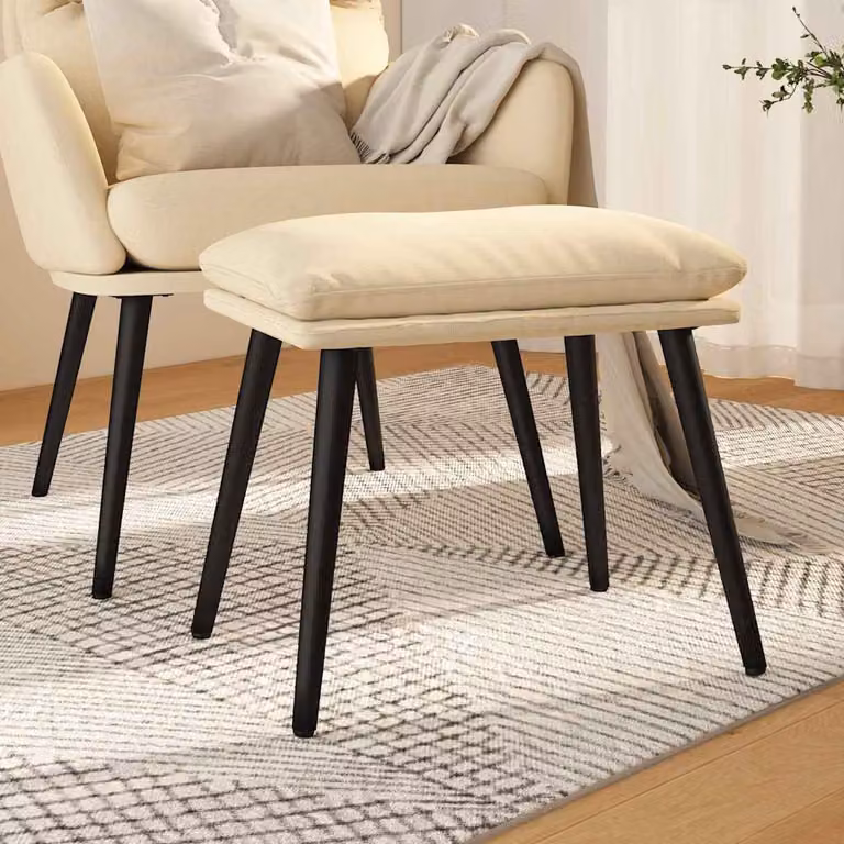 Poggiapiedi vidaXL in tessuto beige con struttura in metallo L: 45 cm, P: 29,5 cm, H: 35 cm