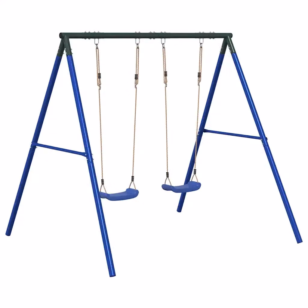 Set di 2 altalene da giardino vidaXL per bambini in metallo e plastica, regolabili in altezza, blu e verde, H: 206 x L: 185 x P: 185 cm – 2