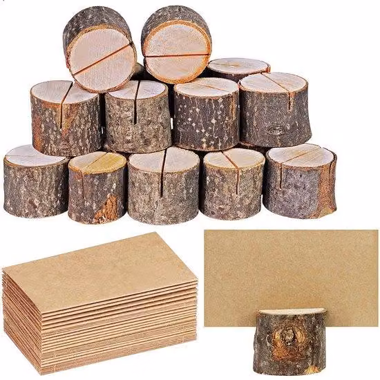 Porta biglietti da visita in legno ecologico - Decorazione in legno per riunioni e matrimoni - 20 biglietti + 1 tronco di legno