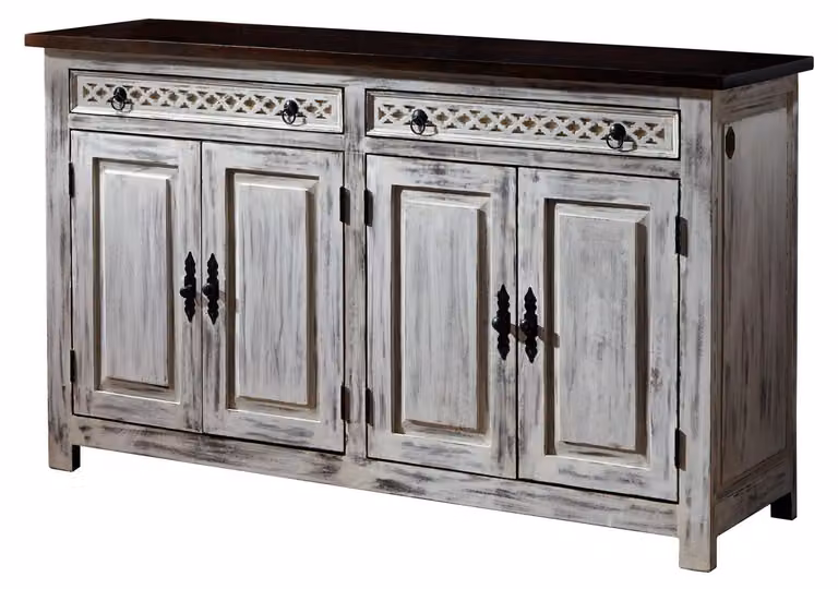 MASSIVMOEBEL24 | credenza in legno di mango / acacia 150x45x90 bianco cerato CASTLE-ANTIK #261