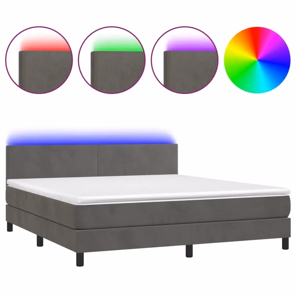 Letto Ibrido vidaXL con Materasso, Illuminazione LED Sotto il Letto e Porte USB, Rivestimento in Velluto Grigio e Bianco, L/P/H: 180 x 200 x 103 cm – 2