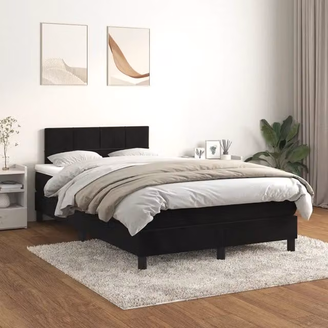 Letto Ibrido vidaXL con Giroletto a Molle e Materasso in Velluto Nero e Bianco L/P/H: 120 x 200 cm