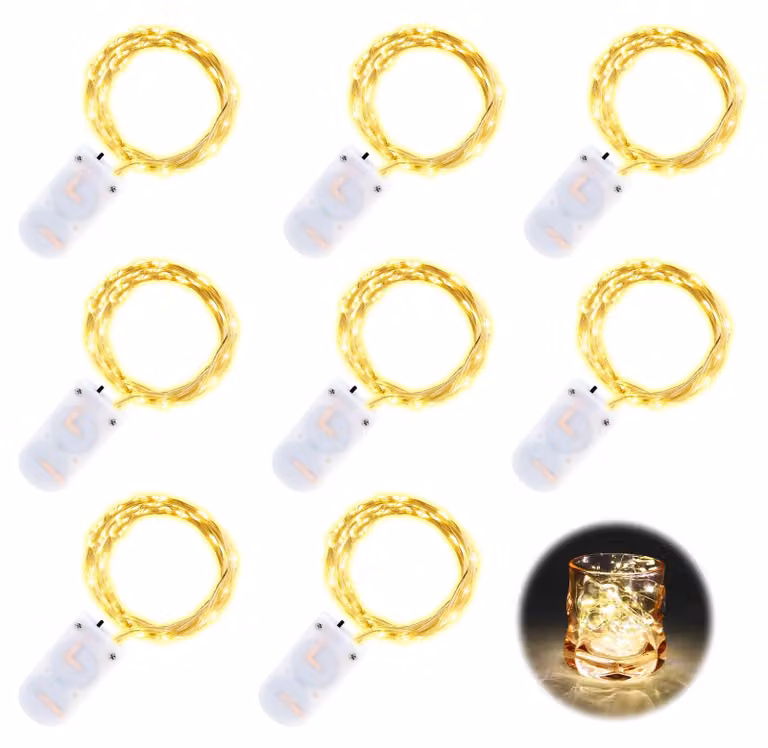 Catena luminosa a LED, 8x2 metri, luce bianco caldo, 20 LED, impermeabile, alimentata a batteria