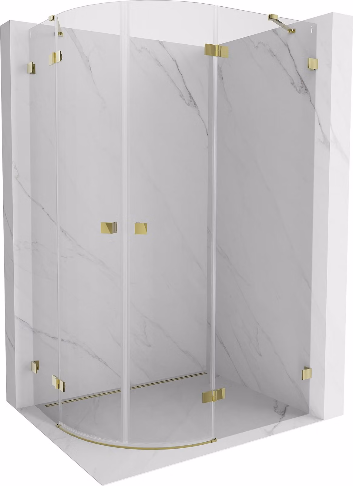 Mexen Lunar cabina doccia semicircolare con porta a battente destra 100 x 80 cm, trasparente, oro - 833-100P-080L-50-00