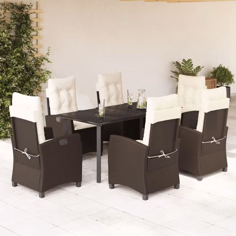 vidaXL Set da Pranzo da Giardino 7pz in Polyrattan Marrone con Piano in Vetro