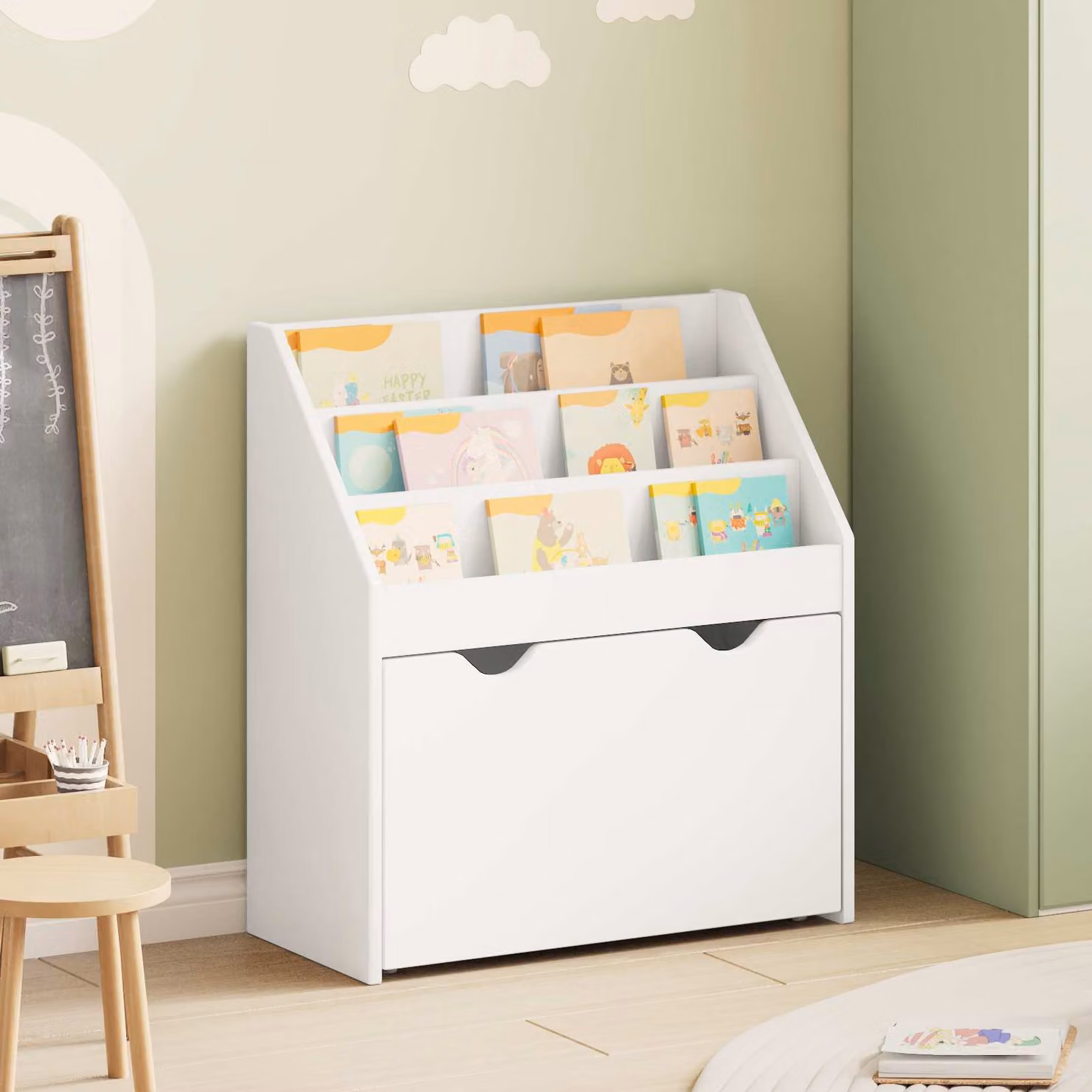 vidaXL Libreria per Bambini con Cassetto Bianca in MDF L: 60 cm, P: 29,5 cm, H: 69 cm