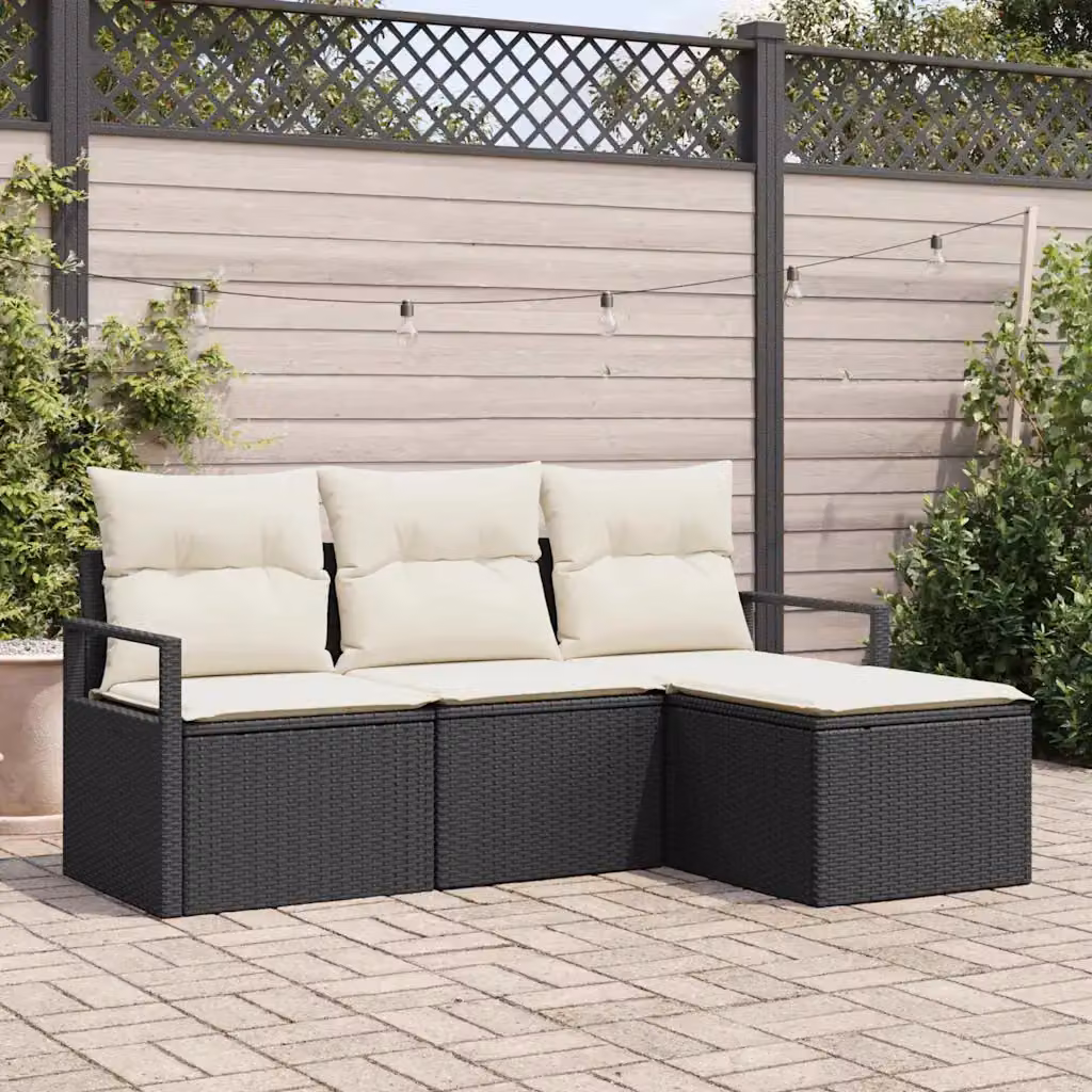 Set di divani da giardino vidaXL a forma di L con cuscini beige e struttura in metallo nero – 1
