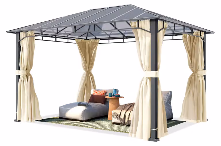 TOOLPORT Gazebo giardino 3x4 m, alluminio, tetto policarbonato ca. 8 mm, beige - con pannelli laterali e zanzariere