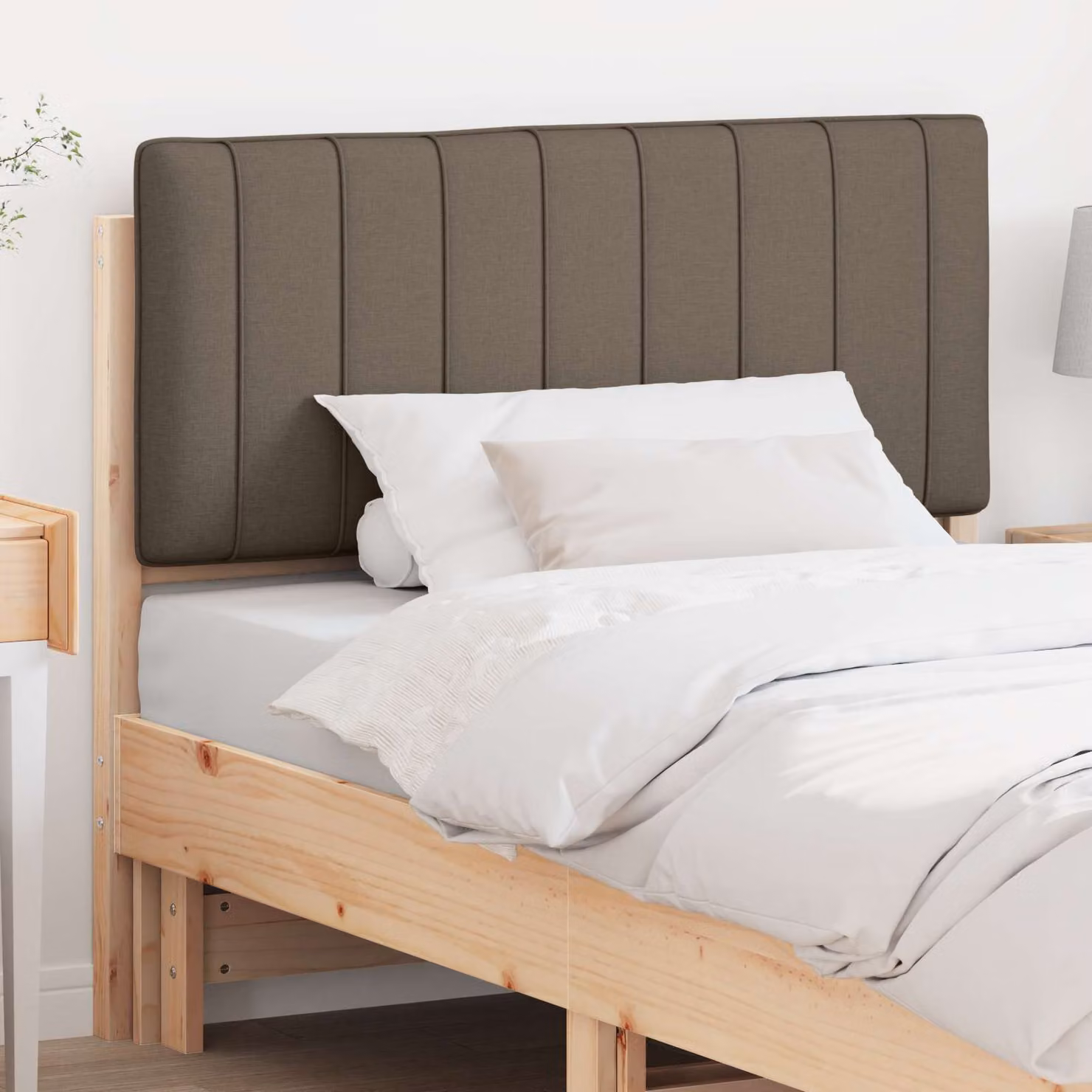 Testiera imbottita vidaXL in pino massello marrone e beige per camera da letto