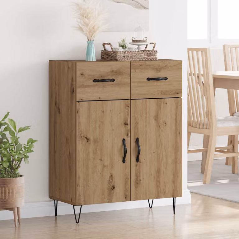 Credenza moderna vidaXL in legno e metallo color marrone L: 69,5 cm, P: 34 cm, H: 90 cm