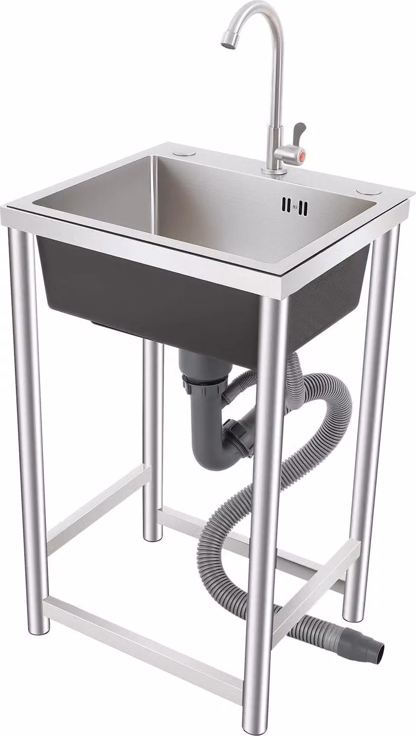 Lavello - Lavello da appoggio 45x40x22 cm - Vasca singola - Acciaio inossidabile 304 - Con rubinetto - Portata 50 kg - Grigio chiaro