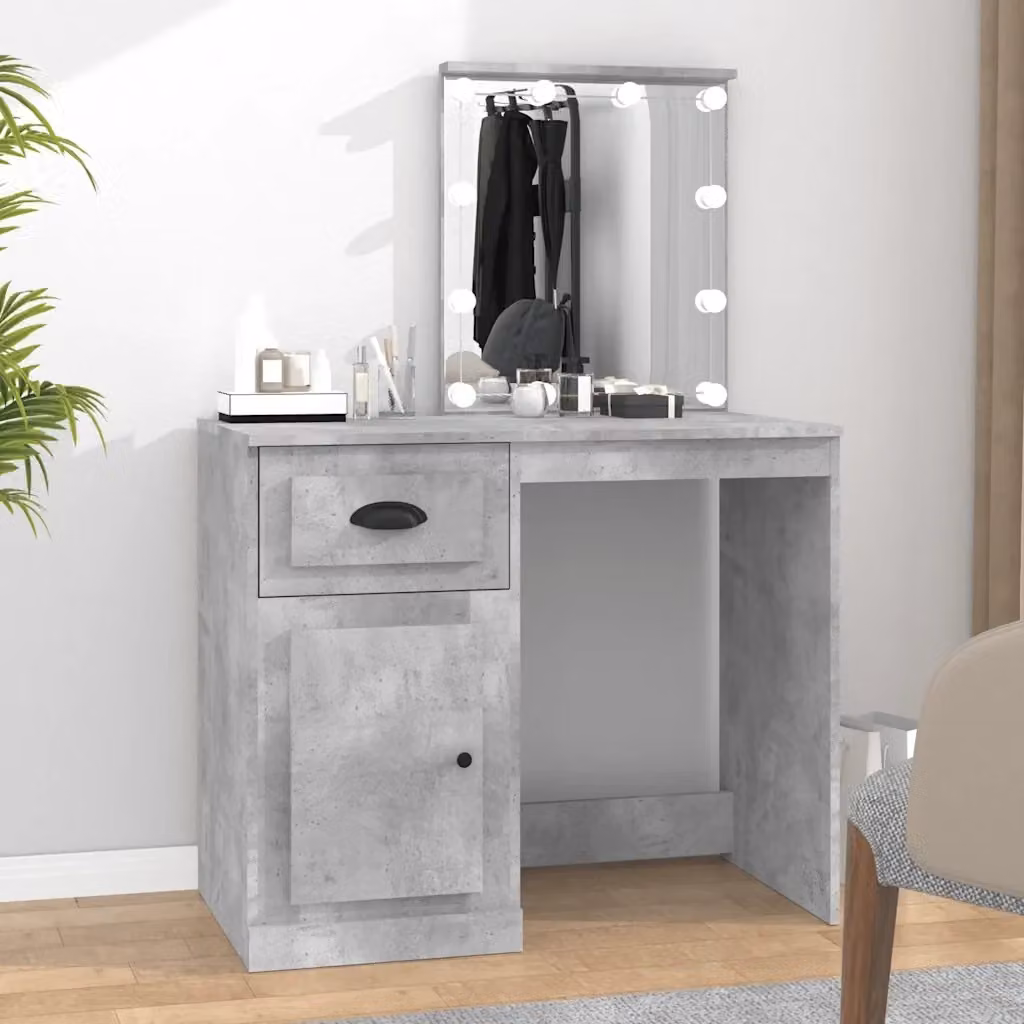 Toeletta Hollywood con LED in Legno Multistrato Grigio Cemento L: 90 cm, P: 50 cm, H: 132,5 cm – 2
