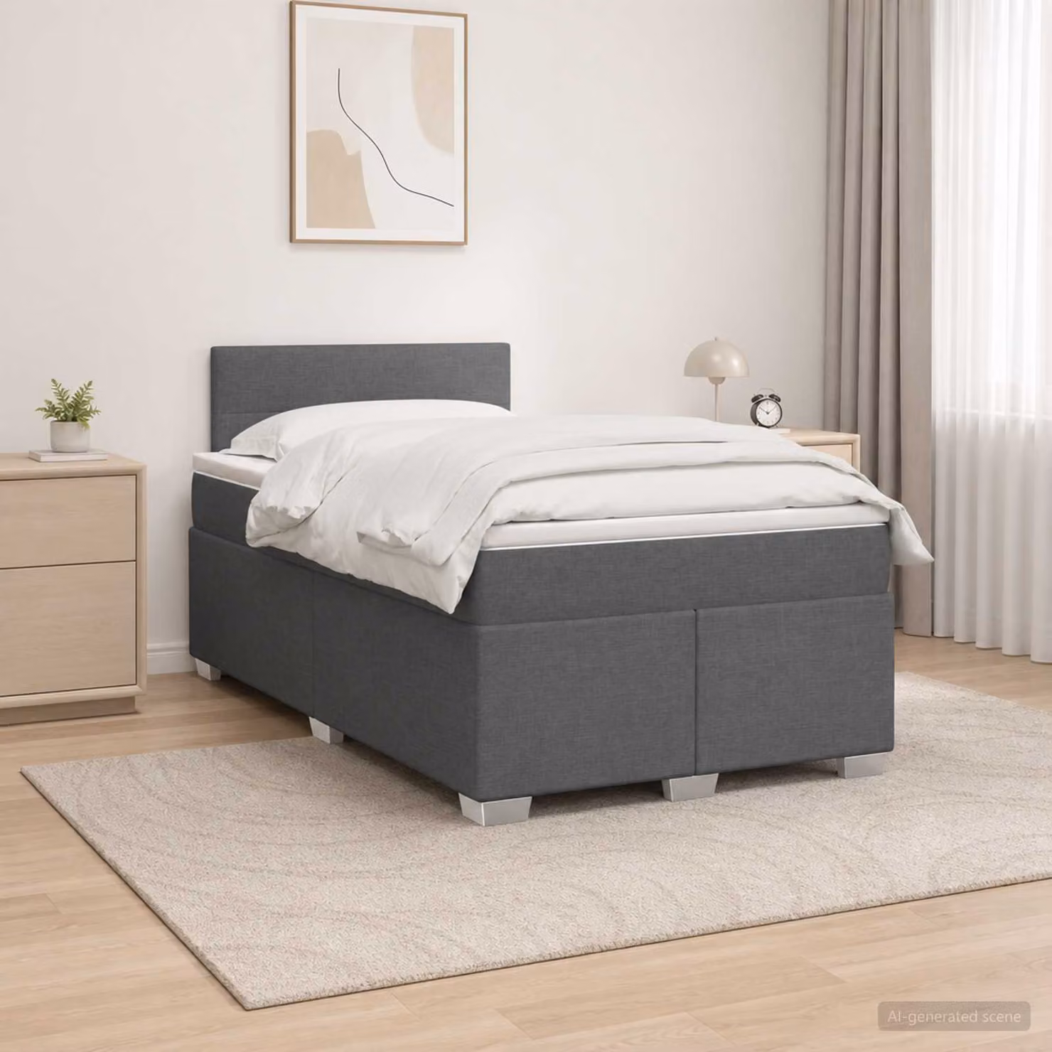 Letto con Box Spring e Materasso Ibrido vidaXL con Illuminazione LED, Grigio, L/P/H: 120 x 200 cm