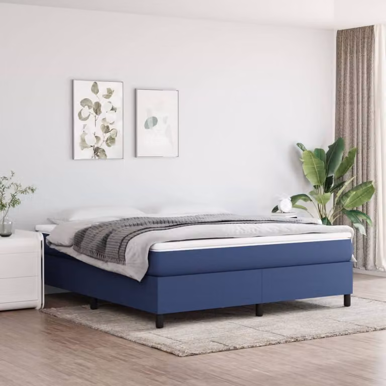 The Living Store Letto a molle con materasso Blu 160x200 cm in tessuto