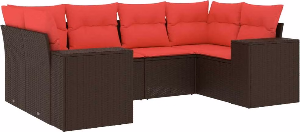 Set Divani da Giardino 6 pz con Cuscini Marrone in Polyrattan