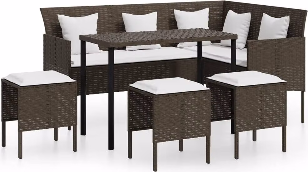 Set Divano a L con Cuscini 5 pz Marrone in Polyrattan