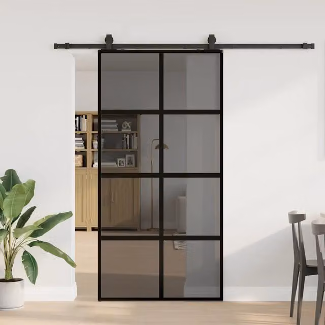 Porta Scorrevole Moderna VIDAXL in Vetro Temperato Trasparente e Alluminio con Ferramenta Nera L: 102,5 cm, H: 205 cm