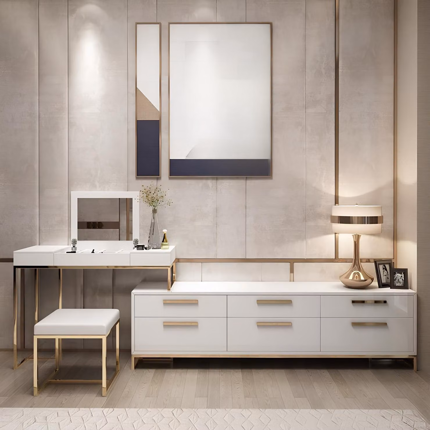 Schmink Tische Konsolen Tisch Side Board Schlaf Zimmer Holz Spiegel + Kommode