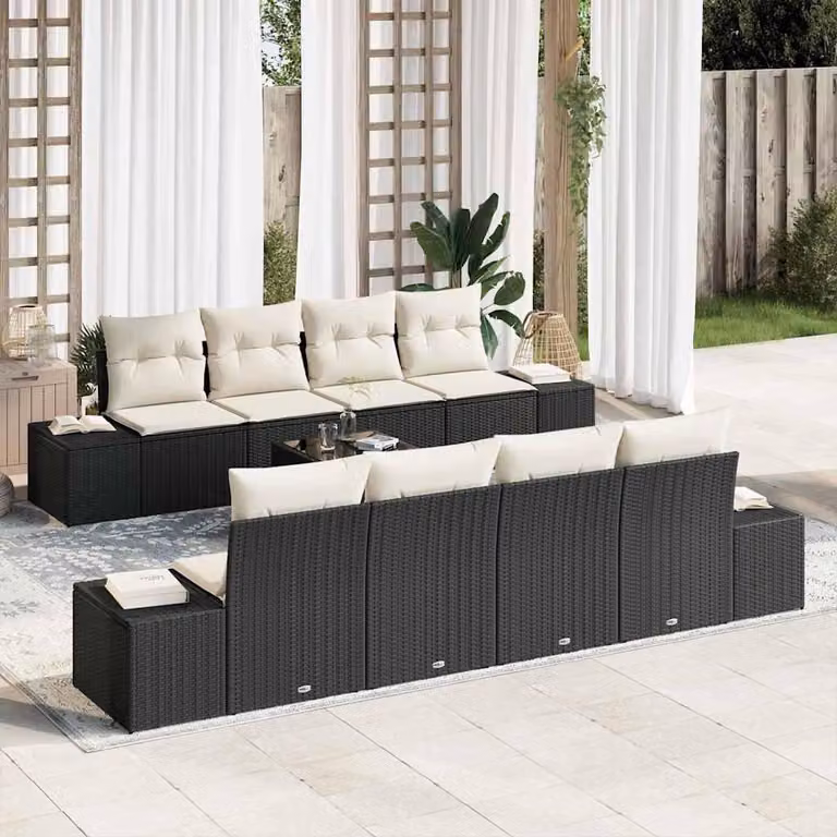 Maison Exclusive - Set Divano da Giardino 8 pcs Nero e Crema polyrattan