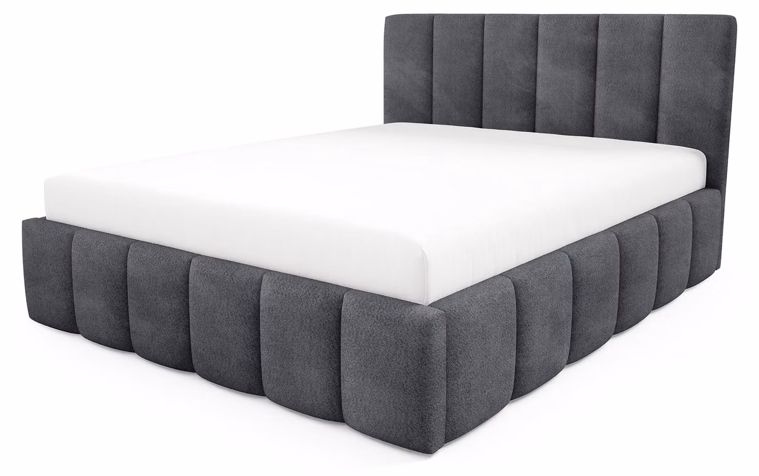 Letto imbottito con contenitore integrato, modello Nerom, finitura grafite, dimensioni 140 x 200 cm