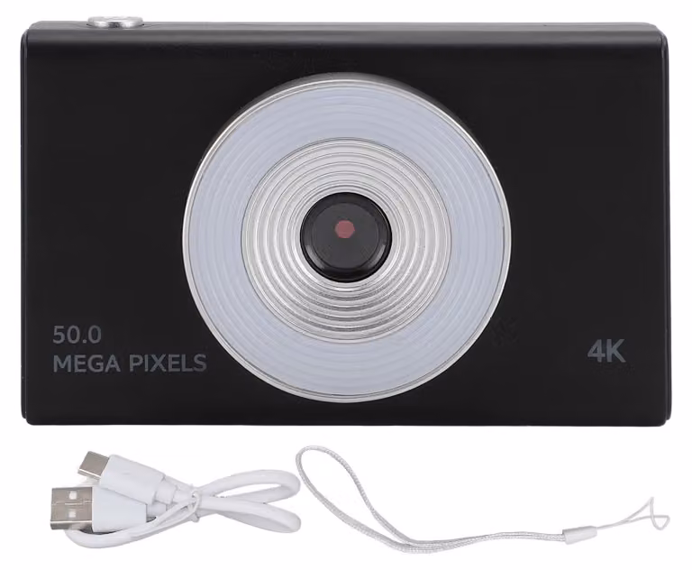 Fotocamera digitale per bambini con luce di riempimento, 4K HD, sensore CCD retrò, zoom ottico, per studenti, adolescenti, ragazzi, ragazze, anziani, nera