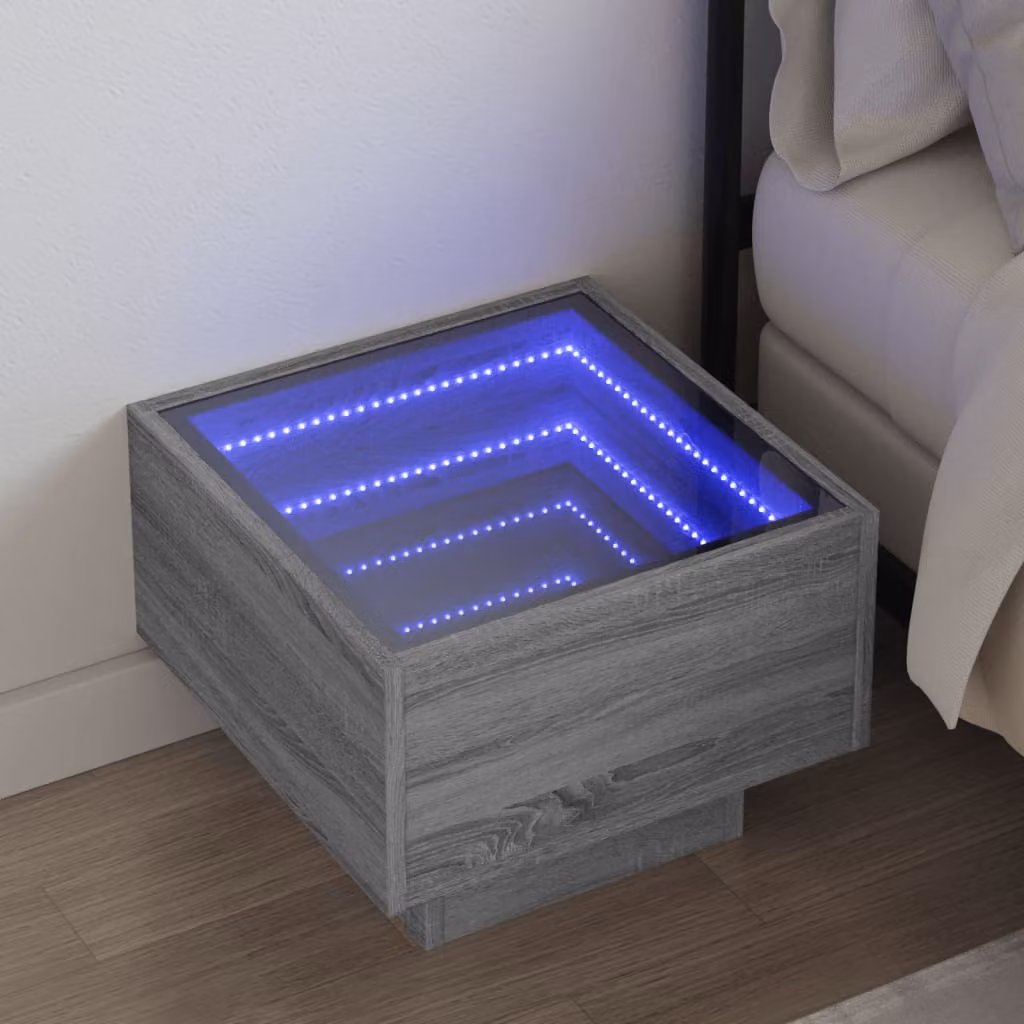 Comodino moderno vidaXL Infinity con illuminazione LED integrata, Rovere Sonoma e Grigio, L 40 cm x P 40 cm x H 30 cm