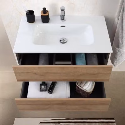 Mobile bagno sospeso Kleo Inbagno in rovere e marrone con cassetti e ante soft-close L: 100 cm – 2