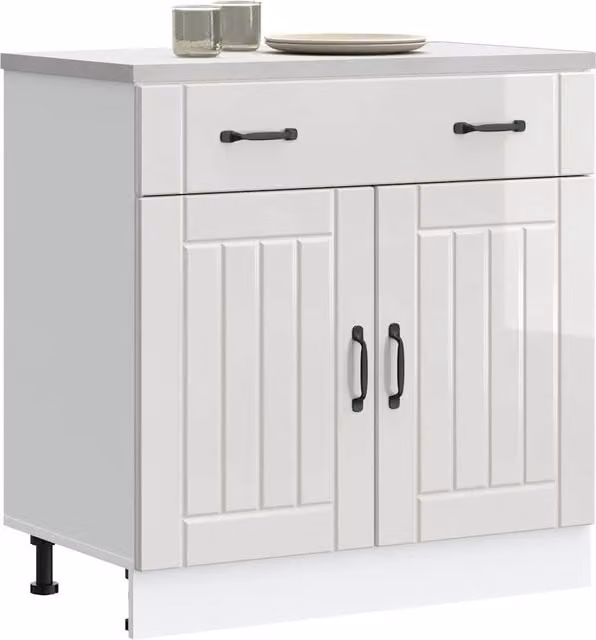 Mobile Base da Cucina Design Mania Lucca Bianco Lucido in Legno con Ante e Cassetti L: 81.5 cm, P: 46 cm, H: 80 cm