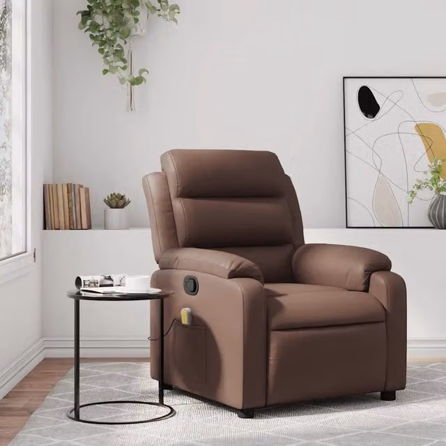 Poltrona relax reclinabile massaggiante in similpelle marrone con braccioli – 1