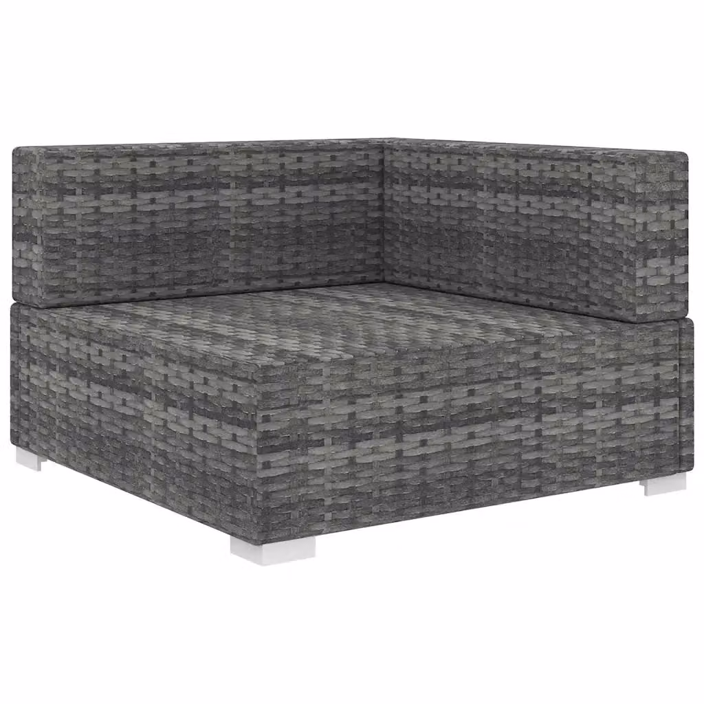 Poltrona Modulare ad Angolo da Giardino in Polyrattan Grigio con Cuscini – 2