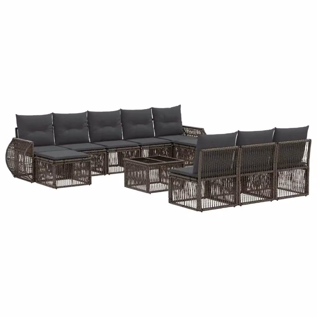 Set Divano da Giardino vidaXL a forma a U in Polyrattan con Cuscini e Tavolino, Grigio e Antracite – 2
