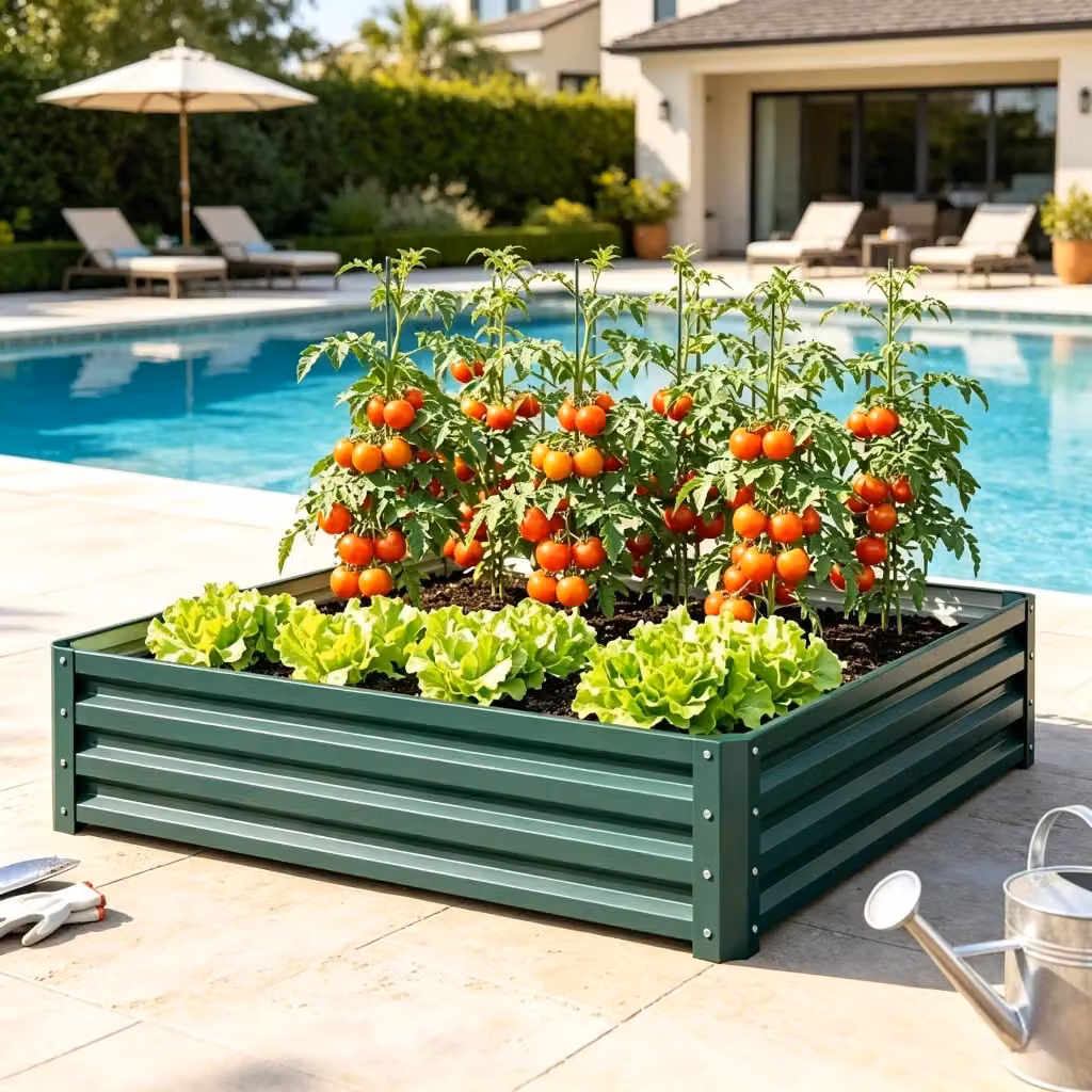 Orto rialzato quadrato in acciaio zincato verde scuro per fiori, ortaggi ed erbe aromatiche L/P/H: 120 x 120 x 30 cm – 2