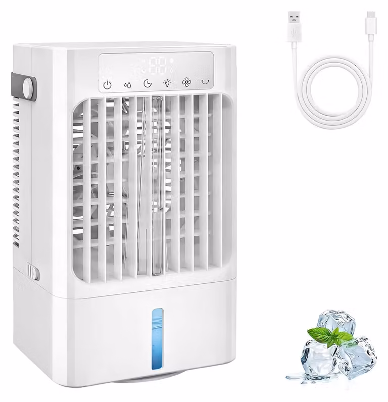 Piccolo climatizzatore portatile - Potenza: 7 Watt - Serbatoio dell'acqua: 900 ml - Ideale per la casa e l'ufficio