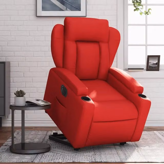 Poltrona Alzapersona Reclinabile Elettrica vidaXL in Similpelle Rossa con Braccioli – 1