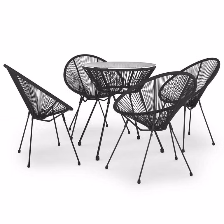 Set da Pranzo per Giardino 5 pz in Rattan PVC Nero