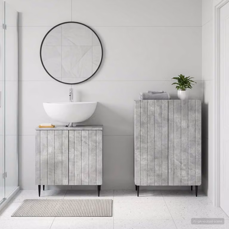 Set di mobili da bagno vidaXL ZWOLLE composto da 2 pezzi, mobile lavabo e mobile contenitore, colore grigio, design moderno in legno