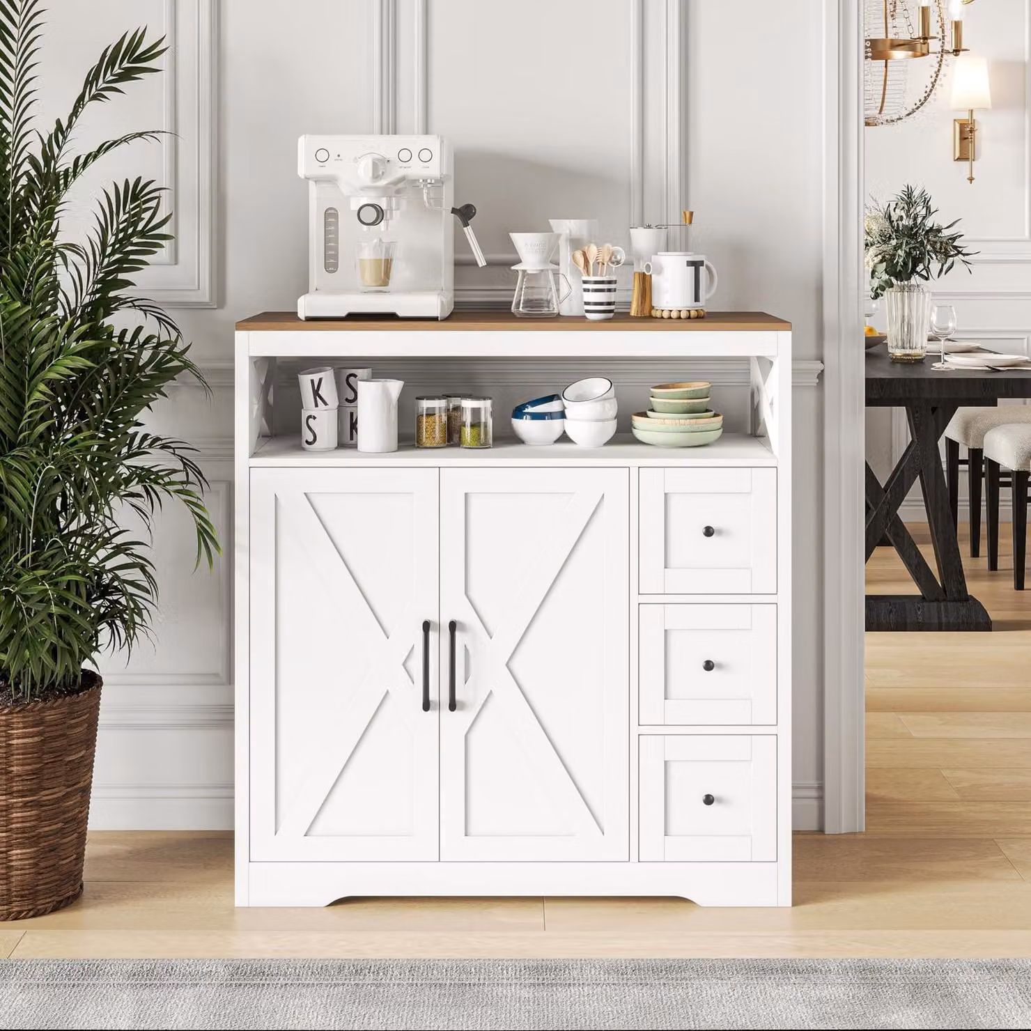 Mobiletto da cucina, credenza con piano di lavoro, 100 cm, bianco, 2 ante, 3 cassetti