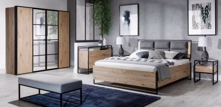 Bett Beige Loft Design Modern Doppel Betten Schlafzimmer Elegantes Möbel